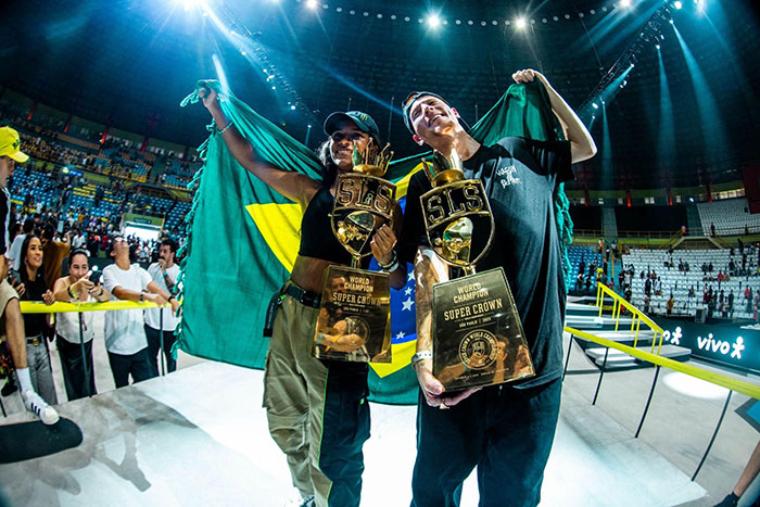 Rayssa Leal e Giovanni Vianna fizeram dobradinha brasileira no SLS Super Crown 2023 Crédito: Daluz Photo